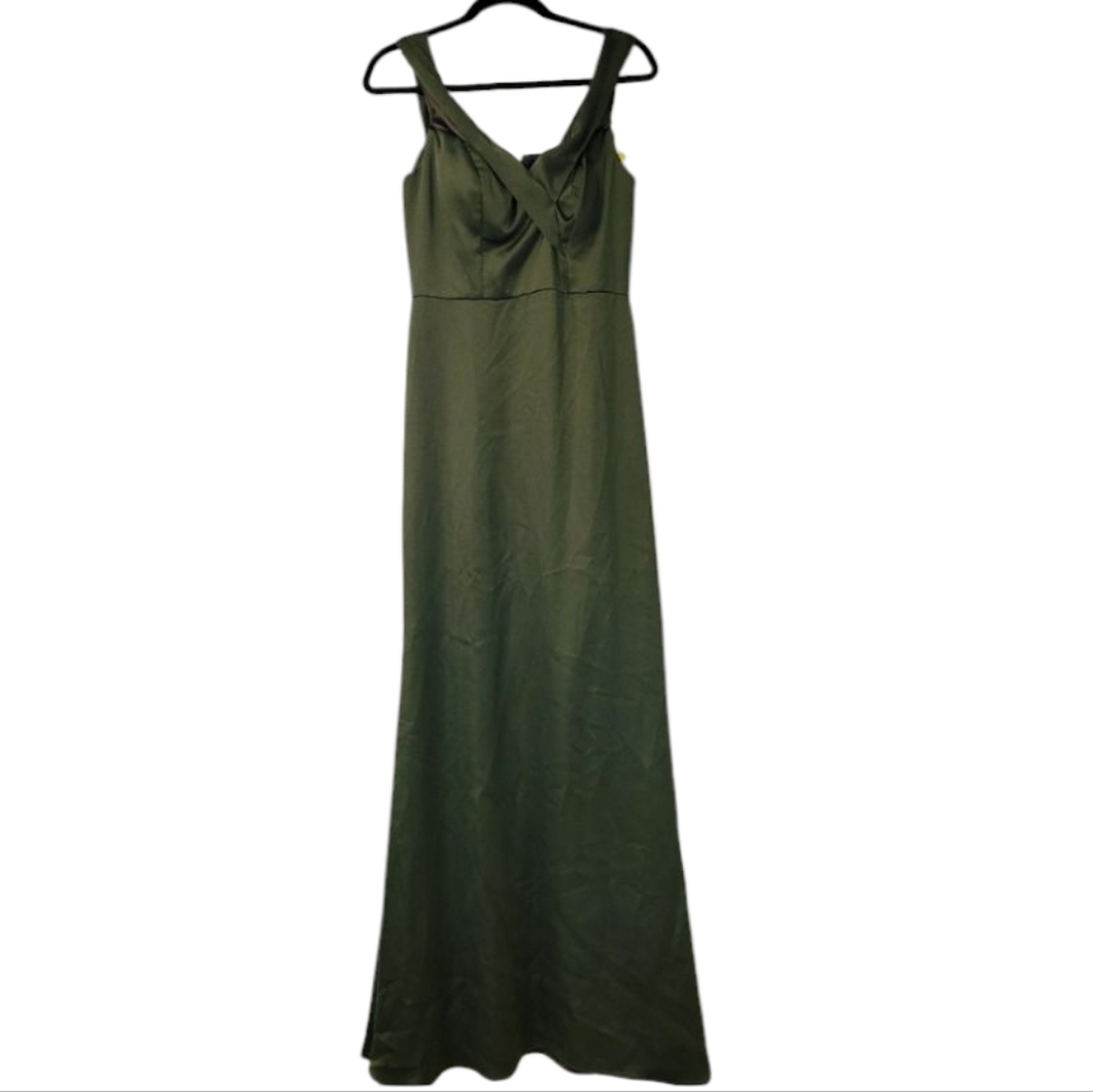 Revelry Elegant Olive Green Bardot Off-Shoulder Bridesmaid Dress. Size 6 - Picture 3 of 9
